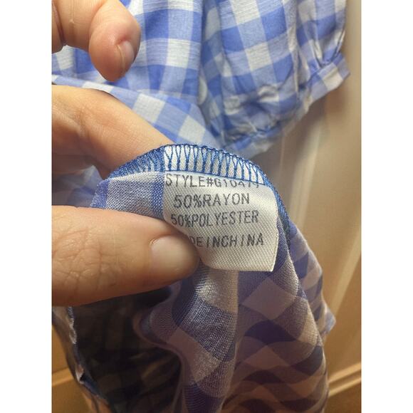 Jodifl Gingham Embroidered Peplum Blouse Cottagecore Spring Floral Top Size L - Picture 12 of 12